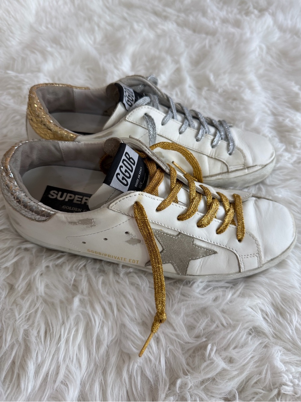 Golden Goose White Sneakers with Gold and Silver Accents Size 40 US 10